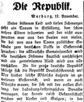 Marburger Zeitung, 13. November 1918