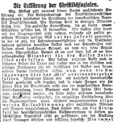 Reichspost, 13. November 1918