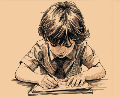 Kind schreibt mit Stift