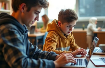 Schüler beim Lesen und Schreiben