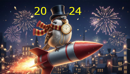 Spatz auf Sylvesterrakte