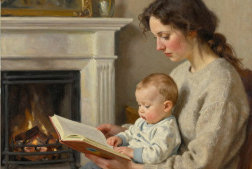 Mutter mit Kleinkind beim Vorlesen