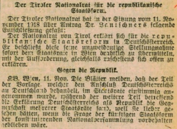 Innsbrucker Nachrichten 12. November 1918