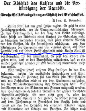 Neue Freie Presse, 12. November 1918
