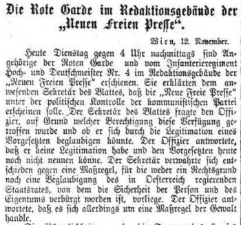 Neue Freie Presse, 13. November 1918