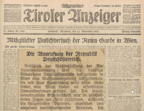 Allgemeiner Tiroler Anzeiger vom 13. Nov. 1918