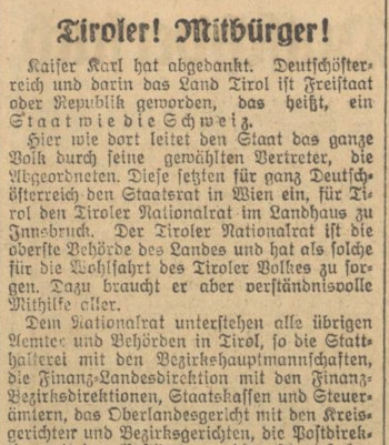 Allgemeiner Tiroler Anzeiger, 13. November 1918